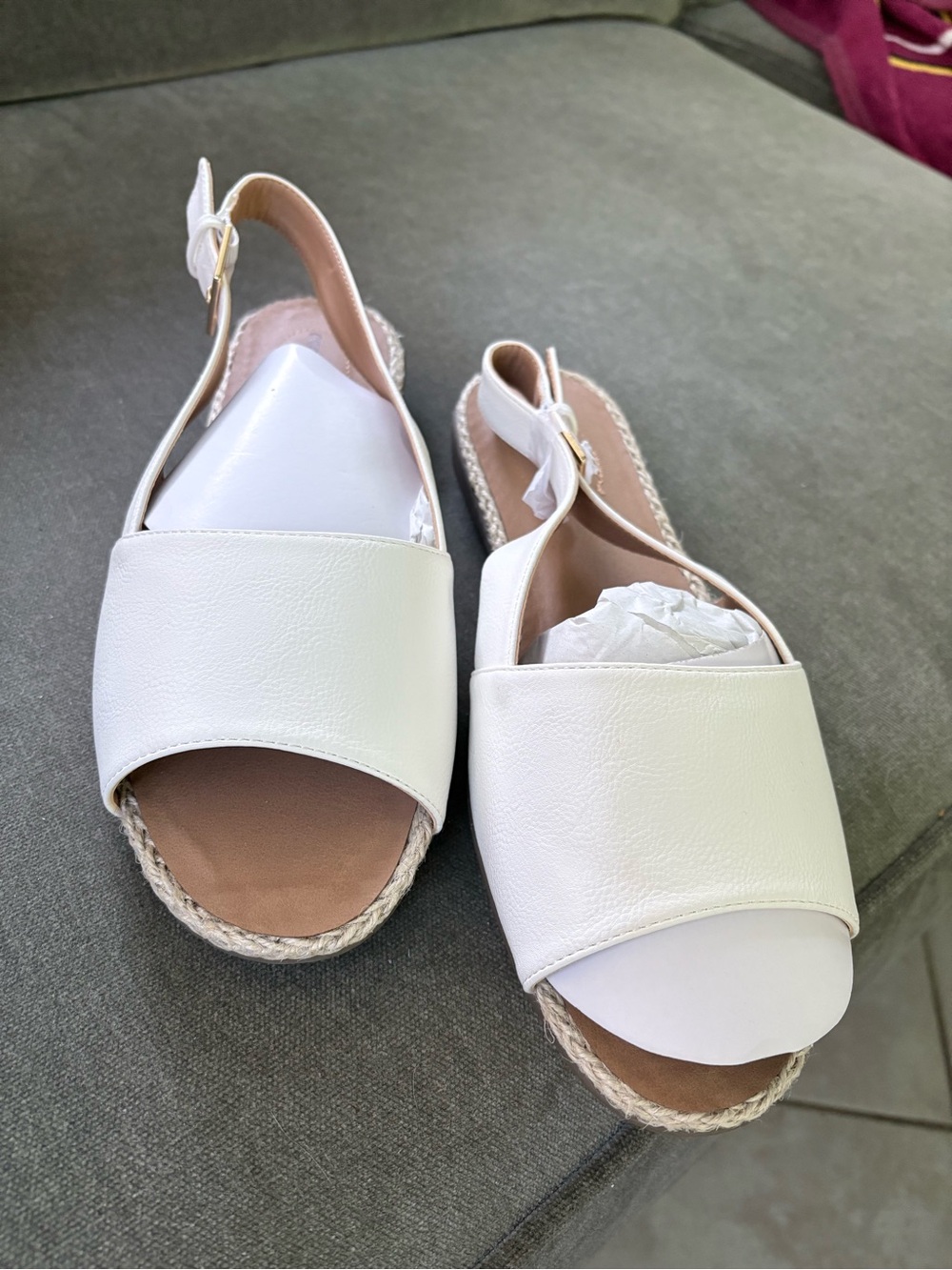 comfortview White Open-Toe Slingback Espadrille Flats